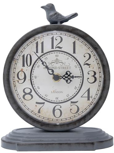 HZDHCLH Vintage Table Clock 23cm Silent Non Ticking Artistic Bird Mantel Clock Suitable For Home Office Decoration(dark gray)