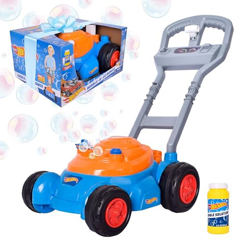 Hot Wheels™ Bubble Lawn Mower for Toddlers, Bubble Blowing Machines, Indoor/Outdoor Gardening Toy, Birthday Gift for Prechool Girls and Boys, No Batteries Required, Includes Bubble Solution, 2+