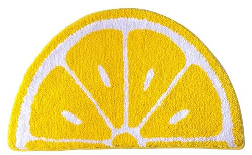 AOpghY Zitronen-Badematte, 18x26, weicher, gemütlicher Halbrunder Zitronen-Teppich, wasserabsorbierend, schnelltrocknend, rutschfest, Badezimmerteppich, Gelb, Small