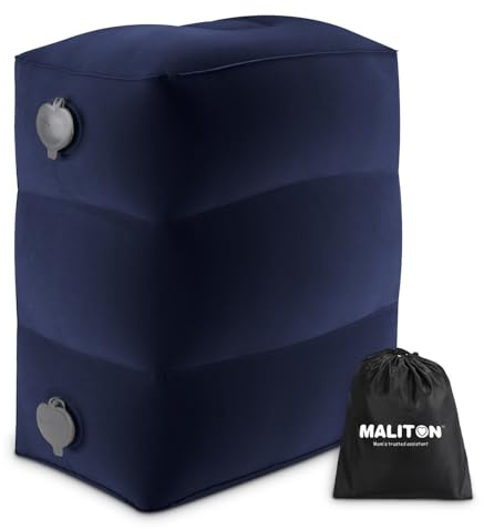 Maliton Uppblåsbar fotstödskudde, flygplanssäng för barn, justerbar höjd, benkudde för flygresor, gör en platt säng för barn och småbarn, utmärkt för flygplan, tåg, bil (blå, 1-pack)