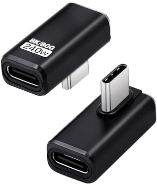 Duttek 90 Degree USB C Extender Adapter [240W 80Gbps 8K@60Hz], USB C Right Angle Adapter, Type C Extender for Thunderbolt 5/4, MacBook, Switch, iPhone 16/15 2 Pack