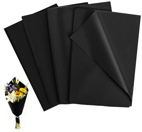 Realjoy 50 Feuilles de Papier de Soie, 50 x 70 cm, Papier Soie Emballage pour Remplissage, Fleurs, Mariages, Noël, Bricolage, Anniversaires（Noir）
