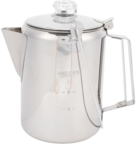 NOENNULL Kaffe Percolator med Filter 9 Koppar Kaffepercolator Rostfritt Stål Camping Kaffekanna Spis Topp Kaffe Maker för Utomhus Backpacking Rv Picknics (Silver)