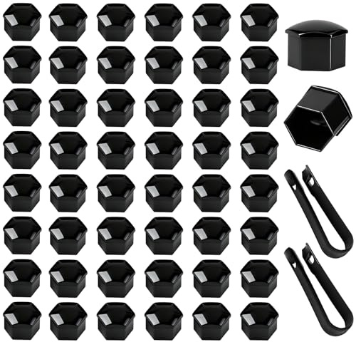 17mm Wheel Nut Covers Black: 50pcs Plastic Wheel Bolt Caps with Removal Tool,Car Lug Hexagonal Tire Nut Cover,Automobile Lugnut Protection,Universal Fit for Audi,VW,Skoda,Volvo
