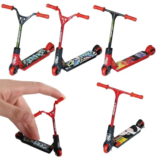 GWEOR 4 Piezas Finger scooter, Mini Patinete Mini Monopatín Monopatín Skateboard, Finger Skate Mini Monopatines y Monopatines Skate Dedos Fingerboard para Niños - Rojo Negro