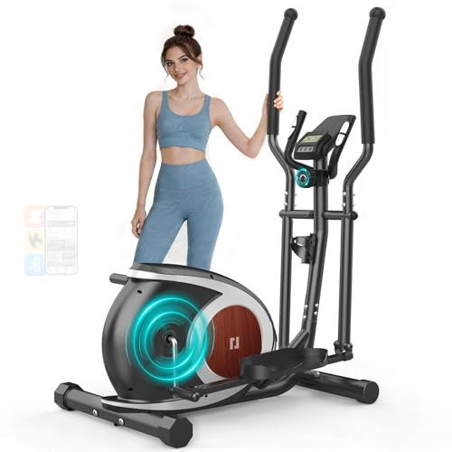 YONISEE Vélo Elliptique Magnétique Silencieux avec 16 Niveaux de Résistance | Volant d’Inertie 6 kg, Mesure du Pouls, Écran LCD Bluetooth et roulettes de Transport, Velo Elliptique pour Maison