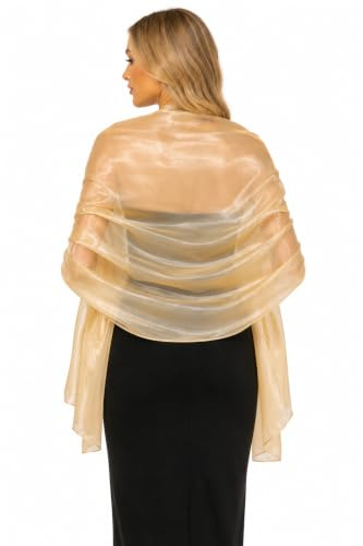 Central Chic Silky Iridescent Champagne Gold Pashmina Wrap Stole Shawl for Weddings Bridal Bridesmaids & Evening Wear