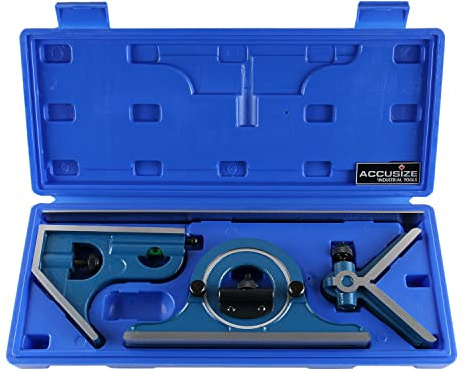 Accusize Industrial Tools 12'' 4 Combination Square Ruler Set Protractor Satin, 4-R Graduation, 0000-8101