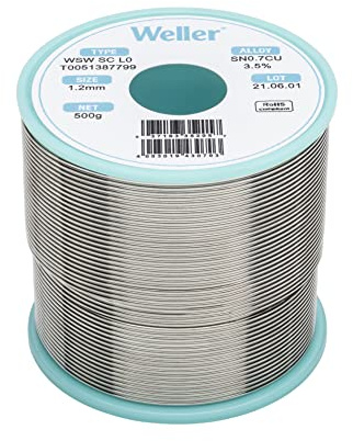 Weller WSW SC L0 (T0051387799) Bleifreier Lötdraht, Ø 1,2 mm, Legierung Sn99,3Cu0,7, Flussmittelgehalt 3,5%, 500 g