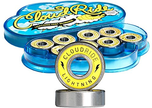 Cloud Ride! Lightning Skateboard Bearings Yellow, ABEC-7 for Premium Speed and Smoothness, Double-Sealed, Nylon Retainer, Lightning Oil Lubricant, Chrome Steel
