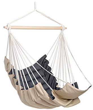 AMAZONAS Extra bekväm hängstol Kalifornien sand mjuk vadderad stavlängd 110 cm till 150 kg tvåfärgad beige/antracit