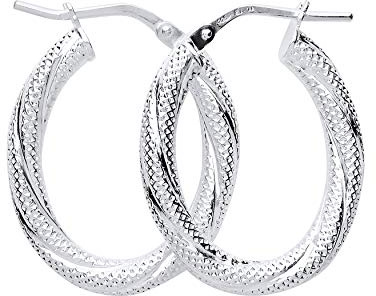 20MM Textured Twisted Oval Creole Hoop Earrings for Women - Sterling Silver