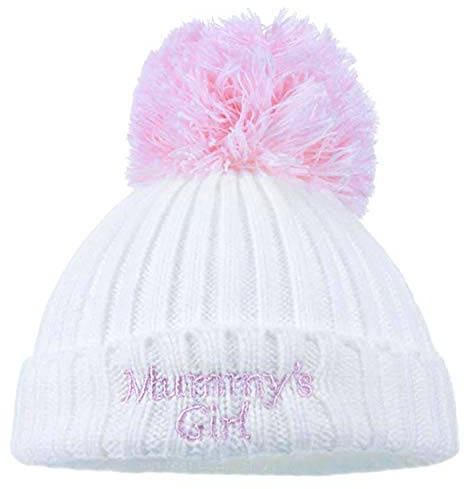 Aelstores Berretto con Pompon per Bambini e Bambine, Lavorato a Maglia, per l’Inverno, per Bambini e Bambine, 12 Mesi Pink Mummy's Girl (H498) Neonato-12 Mesi