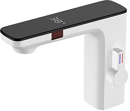XJTNLB Automatischer Sensor Wasserhahn Bad Waschtischarmatur Infrarot Wasserhahn mit Sensor, Einhebelmischer für Badezimmer Weiß