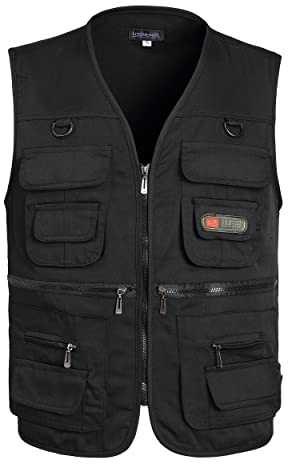 LISUHEPEAL Men's Fishing Vest Summer Outdoor Work Safari Travel Photo Vests with Multi Pockets (S18-Black, L)