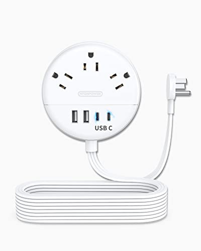 Flat Extension Cord 15 ft, NTONPOWER Flat Plug Power Strip with 3 Outlets 4 USB Ports(2 USB C), Ultra Thin Extension Cord Under Carpet, Mountable, Outlet Extender Long Cord for Indoor Home Office Room