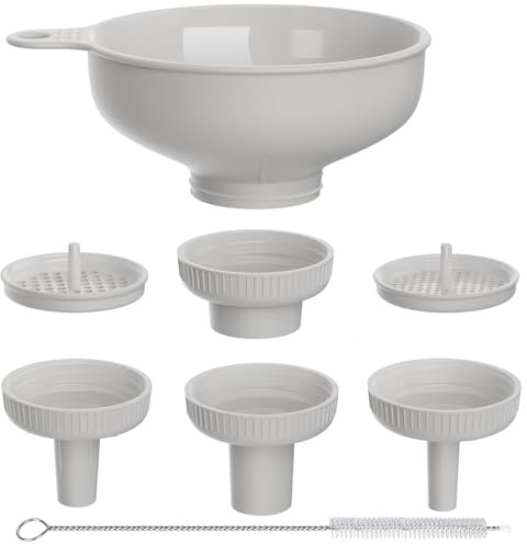 Embudo de Cocina de Boca Ancha, Embudo de Cocina de Plástico Grado Alimenticio para Cocinar y Envasar con 4 Tamaños de Boquillas para Rellenar Tarros Anchos y Regulares Mason