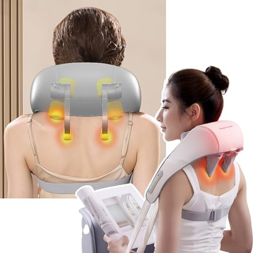 Mini nackmassagerare med 45 ℃ värme och 6 massagehuvuden, trådlös uppladdningsbar massagerare för nacke, rygg, axel, ben, mage