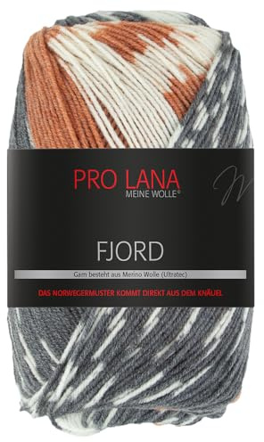 Frida's Ullhus Pro Lana 100 g fjord norskt mönster gradient ull stickat garn 14 färger (87 | brun-grå-vit)