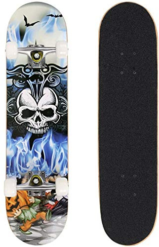 OHMG Skateboard, Nybörjare Skateboard med PU-hjul, Longboard, Small Skateboard, ABEC-7 lager, 7 lager lönnträ, för nybörjare barn och vuxna
