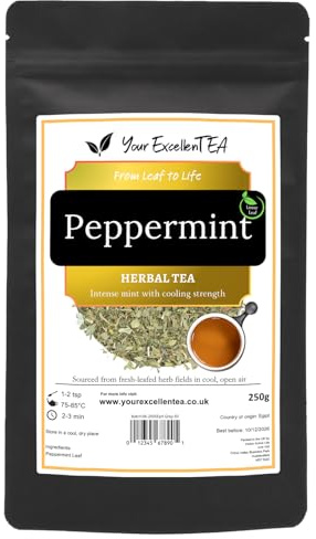 Peppermint Loose Leaf Tea (150g) Pure Peppermint Leaf Herbal Tea, Loose Mint Leaves, Aromatic Herbal Infusion, Caffeine Free Herbal Infusion, Refreshing Flavour, Resealable Pouch | Your ExcellenTEA
