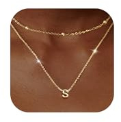 LOLIAS Layered Initial Necklaces for Women 14K Gold Plated Letter Pendant Necklace Tiny Initial Personalised Necklace Name Necklace Jewelry Gift for Women Girls S