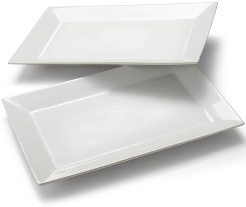 Meideal 18 x 12 Large Serving Platters Set of 2, Porcelain Heavy-Duty Large Serving Trays, White Rectangular Plates for Turkey, Food, Fruit, Party, Wedding, Christmas, Chip and Scratch Resistant