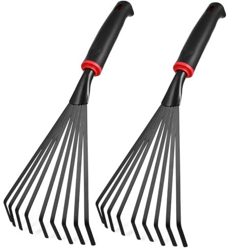BEBEMOKO 2piezas Rastrillo De Jardín De Mano Mango Ergonómico Rastrillo Corto De Dientes para Aflojar Suelo y Recoger Herramientas De Jardinería para Cultivar Flores