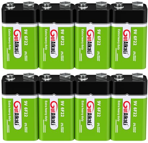 GutAlkaLi Batterien 9V Blockbatterie, 8 Stück, Longlife Power für Rauchmelder, Brand- & Feuermelder, Mikrofon 6lr61 6F22 PP3 MN1604