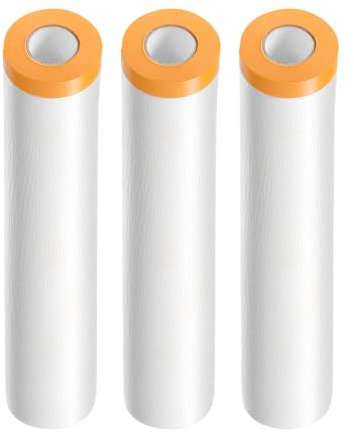 QUARKZMAN 3 Rollos de Película de Enmascarar Pre-Cubierta 94.5 x65.6Ft Cinta y Cubierta de Plástico para Pintores con Cinta Lámina de Plástico para Cubrir Pintura de Automóviles