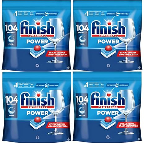 Finish Powerball Power All in 1 Pastillas para el lavavajillas todo en 1-4 Packs ahorro de 104 pastillas - 416 Pastillas