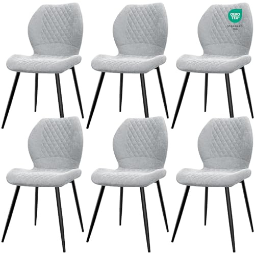 JIJIAN Lot de 6 chaises de salle à manger, de cuisine, de salon, chaises tapissées, chaises ergonomiques en lin pour salle à manger, cuisine, chambre, réception Gris