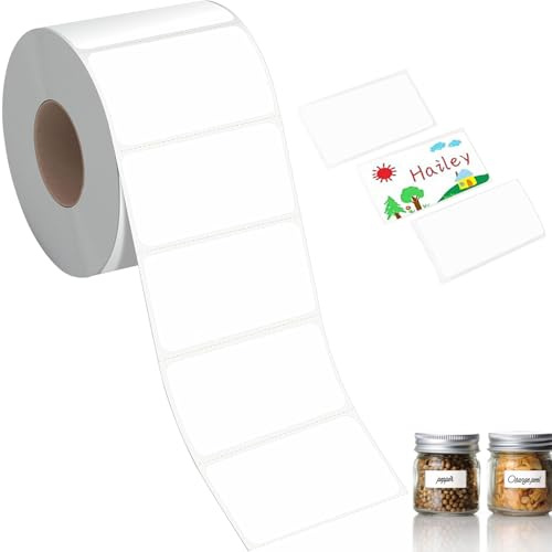 1000 Pcs Self Adhesive Label Sticker Name Labels Blank Roll 60mm x 30mm White Food Label Address Labels for Office Kitchen Printer Catering Food Jars Sticky Stickers