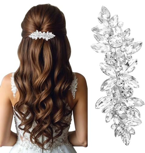 LunarCharm Mollette per Capelli Argentati da Sposa, Fermagli Floreali con Cristalli Scintillanti, Accessori Eleganti per Matrimoni, Spose e Capelli Lunghi