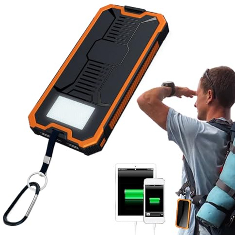 Cargador Solar Power Bank 20000mah, Carga Rápida Batería Externa Inalámbrica con Linternas, Batería Externa Cargador De Teléfono De Batería Grande, Dos Salidas USB Rápida para Viajes, Camping