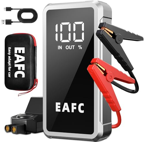 Arrancador De Coches 12000mAh, 5000A Arrancador De Baterias De Coche 12V(10L Gasolina/6L Diesel), Arrancador Bateria Moto con 3 Modos LED, Pantalla LCD, Salidas USB 2.0, Bolso de Mano
