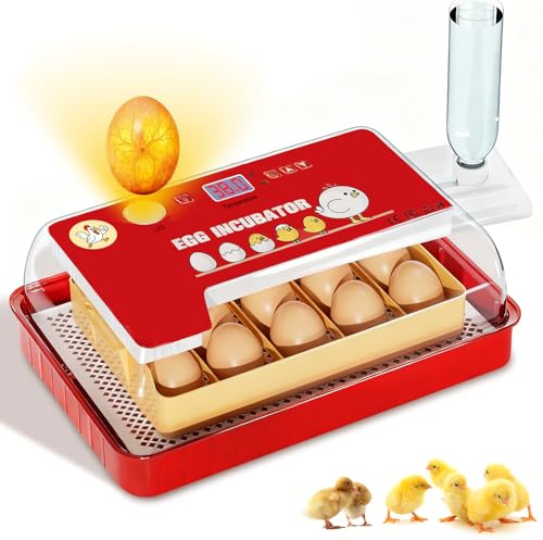 Incubators for Hatching Eggs 15-35 Eggs Incubator with Automatic Egg Turning and Temperature Humidity Control Display LED Candler Poultry Incubator for Hatching Chicken Duck Quail (Red)