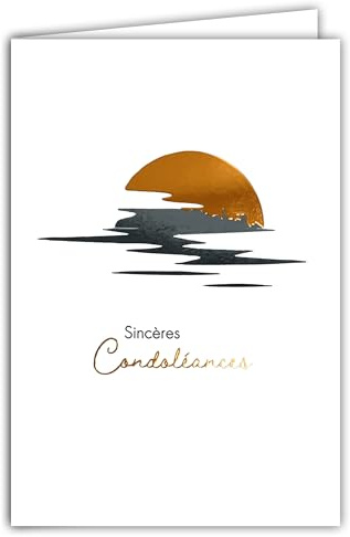 64-1093 Carte Sincères Condoléances Coucher de Soleil Cuivré sur l'eau Illustration Fine et Délicate sur Papier Mat pour écriture intérieur -Avec Enveloppe Blanche Format 12x17,5cm -Fabriqué en France