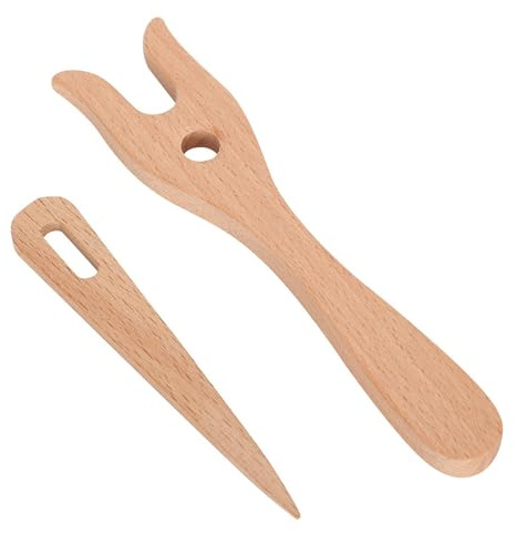 YUKERMARB Knitting Fork and Eye Needle Kit, Fork Type Wooden Knitting Tools Weaving Tools for Crafting and Weaving Projects