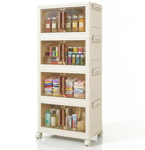 Klass 4-Tier 23L/Tier Plastic Storage Drawers Unit, Storage Boxes With Lid | 4 x 23 Litre Stackable Storage Drawers on Wheels With 1 Lid, Cabinet Storage Unit For Home, Bedroom, Kitchen, Bathroom