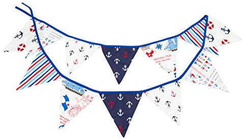 LOVENJOY Fabric Bunting Banner 100% Cotton Nautical Anchor Triangle Pennant for Boys Birthday Baby Shower Party Decorations