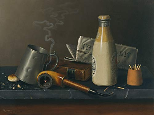 WONDERFULITEMS Materials for a Leisure Hour Smoking Pipe Book Newspaper Drink 1879 Painting by William Harnett 12 X 16 Image Size repro Matte Paper. We Have Other Sizes.