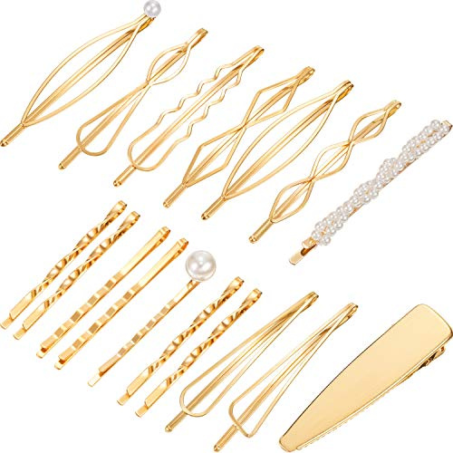 17 Piezas Clips de Pelo Horquillas Geométricas Horquilla de Metal Joyería de Cortes de Cabello Accesorios de Pinzas de Cabello Barrettes Horquilla de Oro para Mujeres Niñas (Estilo B)