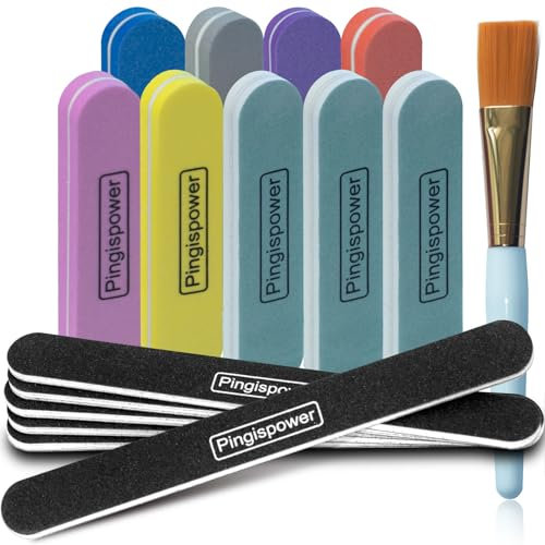 Pingispower Nagelfeilen & Polierblöcke, 16 Stück Professionelle Nagelfeile & Nagelpufferblock für Natur & Friseursalon, 100/180 & 600/3000 Grit aschbar, wiederverwendbares Nagelpflegewerkzeug