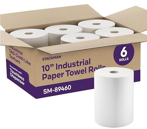 Industrial Paper Towels 10 x 800 White Roll Towels High Capacity Premium Quality (TAD Fabric Cloth Like Texture) Fits Touchless Automatic Commercial Towel Dispenser (Packed 6 Rolls)