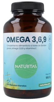 Omega 3,6,9 120 Perlas Naturitas Essentials | Vitamina E y ácidos eicosapentaenoico y docosahexaenoico | Antioxidante | Suplemento | Rico en ácidos grasos