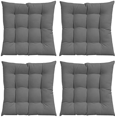 GREATOYAR Cojines para Silla y Asiento, Decoración de Asiento de Jardín Casa Terraza, Cojín Decorativo con Correas de Sujeción, 9 Pespuntes, Fabricado en España, 40 x 40 x 3.5 cm, Pack 4, Gris