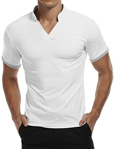 KUYIGO Polos à Manches Courtes pour Hommes Casual Slim Fit Chemises en Coton conçues Basiques M Blanc
