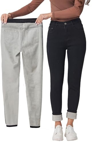 Yehopere Damen Winter Fleece Gefüttert Jeans Slim Fit Warme Skinny High Waist Denim Jeans, Schwarz formell, M