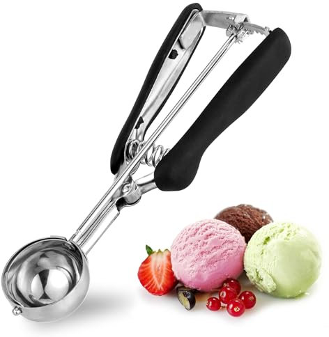 Eisportionierer Edelstahl 4,4 cm, TJ POP Eislöffel Portionierer 30ml mit Auslöser und Komfortablem Griff Für Eiscremekugel, Backen, Melonenkugel